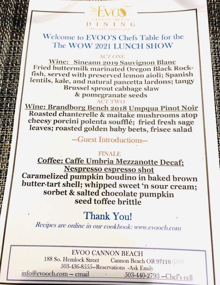 Evoo Canon Beach Cooking Schl - Cannon Beach, OR menu_pic