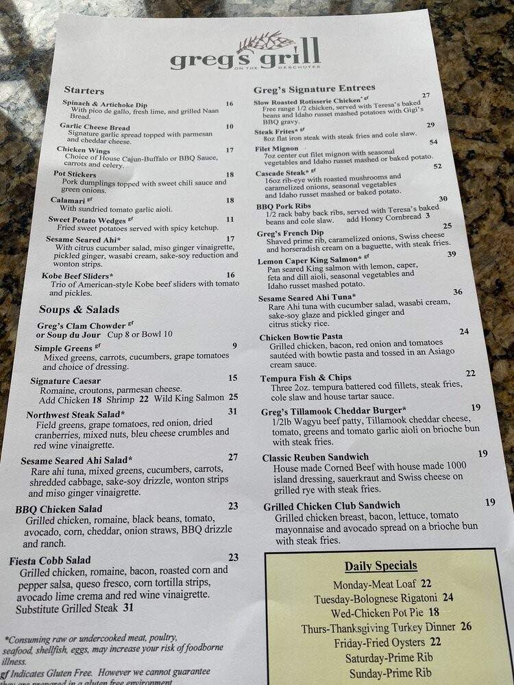 Greg's Grill - Bend, OR menu_pic