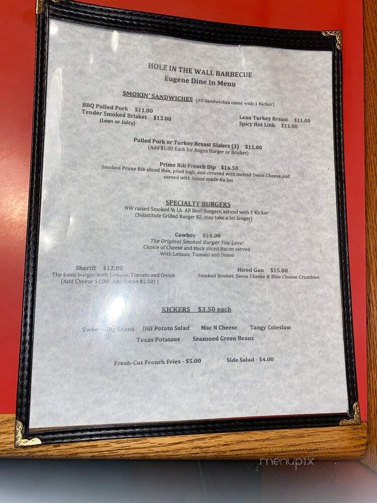 Hole In The Wall BBQ - Eugene, OR menu_pic