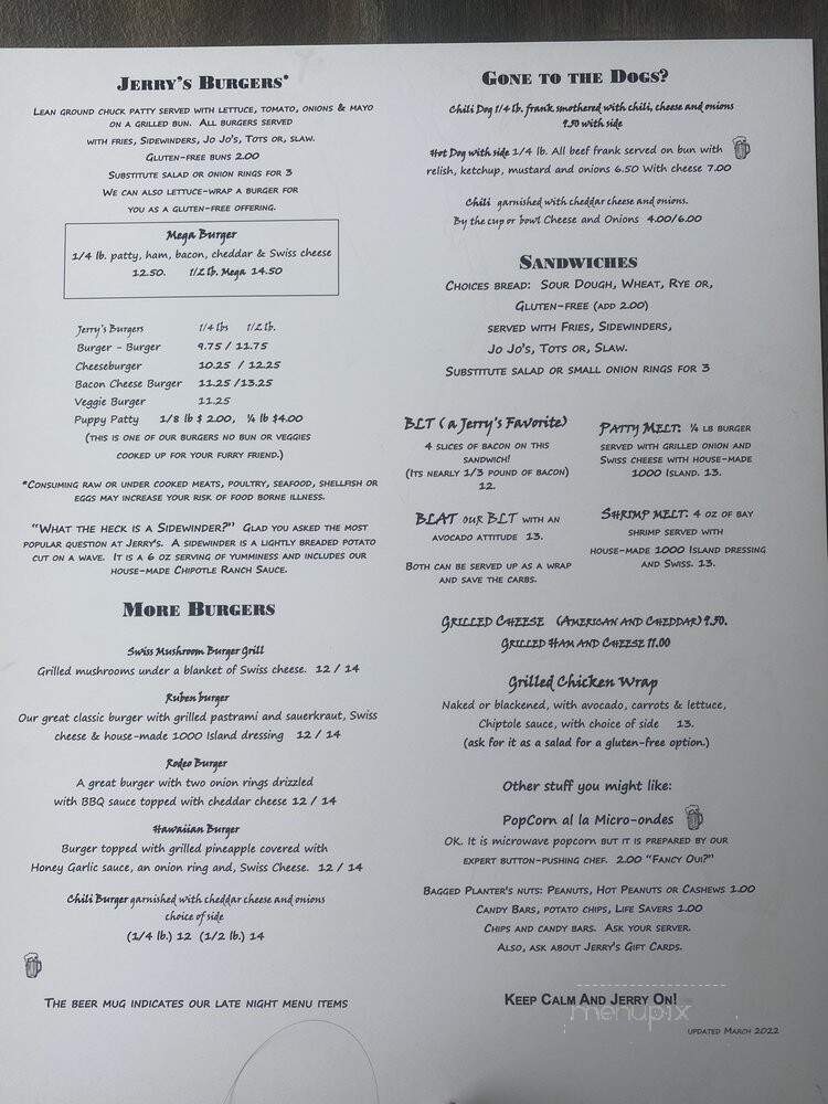 Jerry's Place - Florence, OR menu_pic