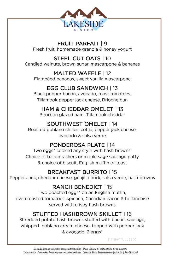 Lakeside Bistro - Sisters, OR menu_pic