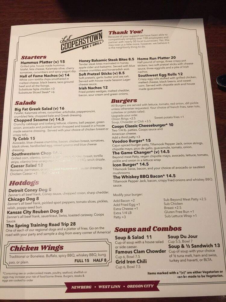 Lil' Cooperstown - West Linn, OR menu_pic