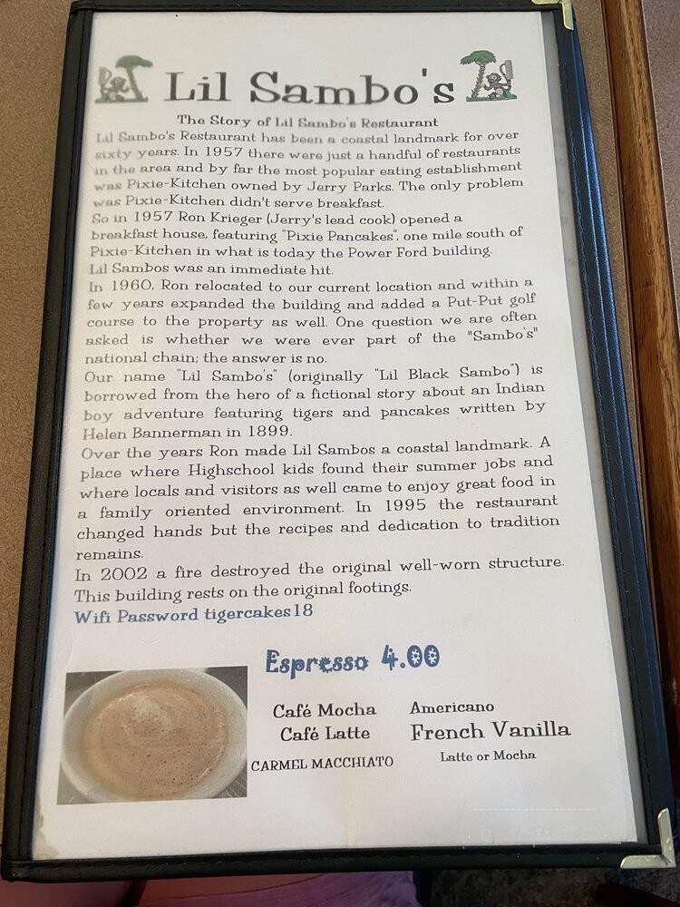 Lil Sambo's Restaurant - Lincoln City, OR menu_pic