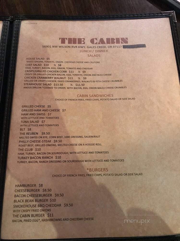 Log Cabin Inn - Gales Creek, OR menu_pic
