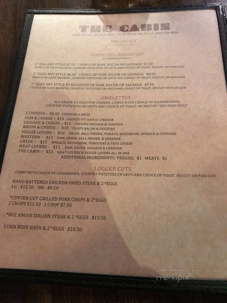 Log Cabin Inn - Gales Creek, OR menu_pic