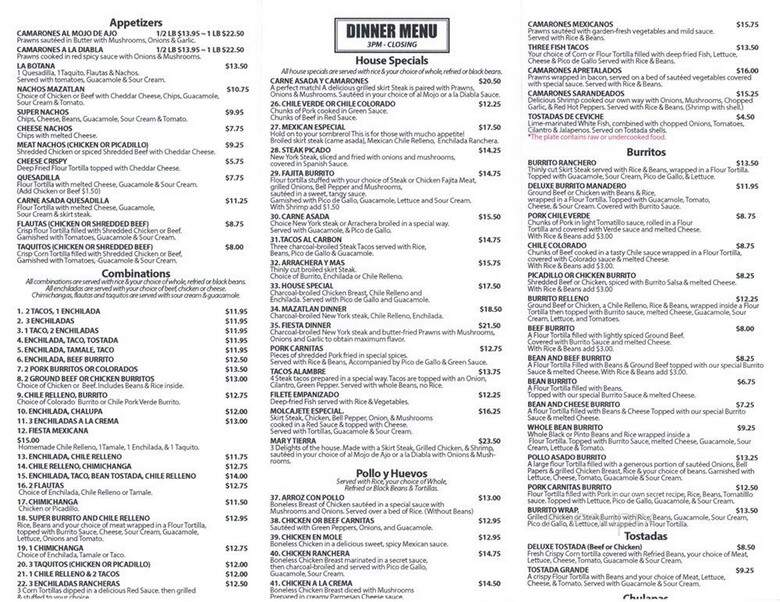 Mazatlan Mexican Restaurant - Sherwood, OR menu_pic