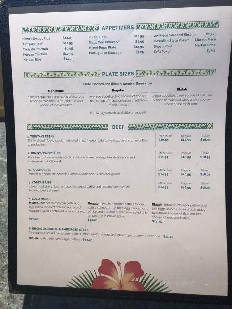 Noho's Hawaiin Restaurant - Medford, OR menu_pic