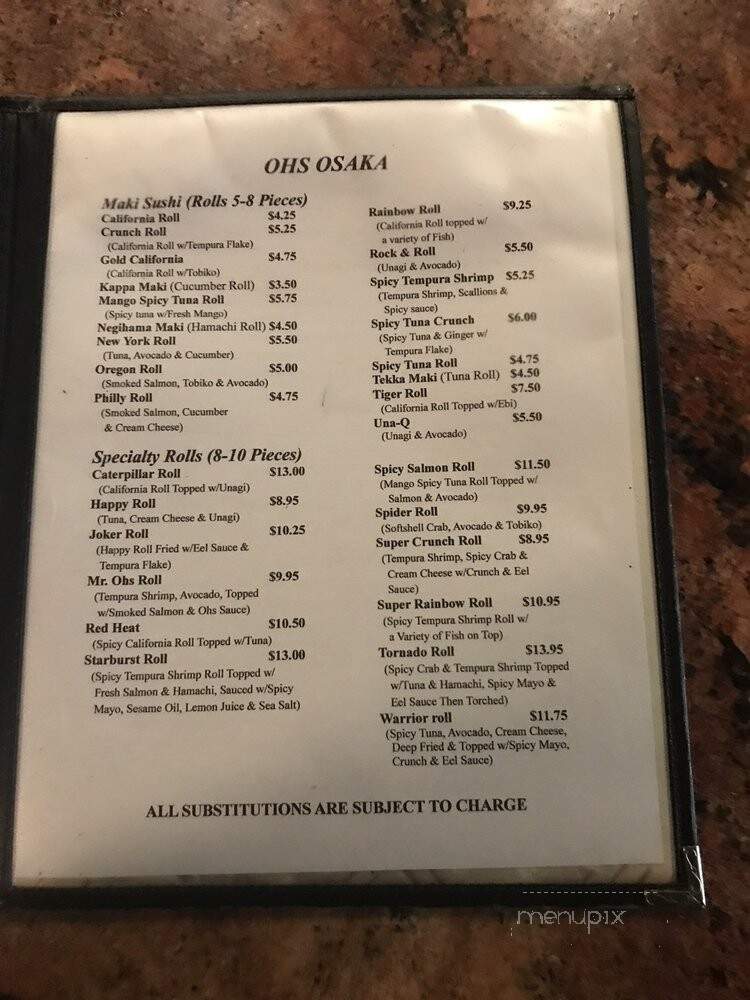 Oh's Osaka - Medford, OR menu_pic