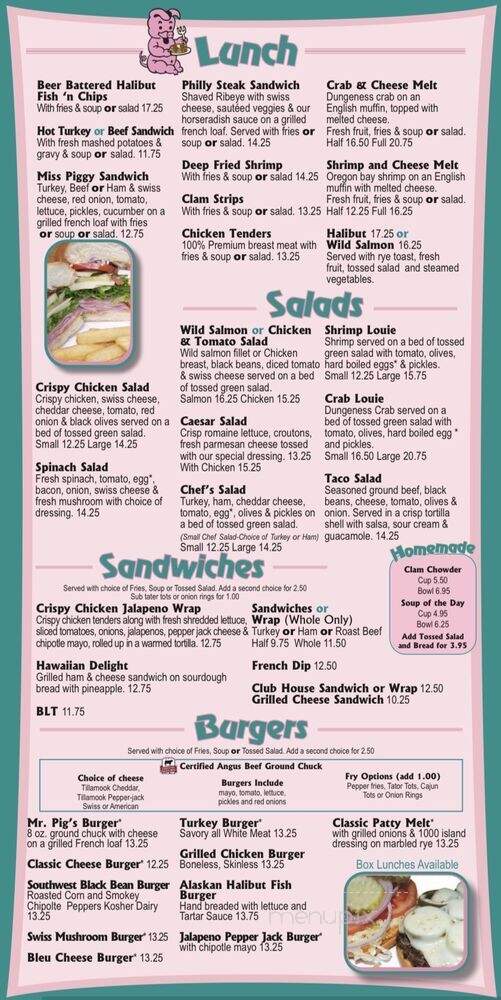 Pig'n Pancake - Cannon Beach, OR menu_pic