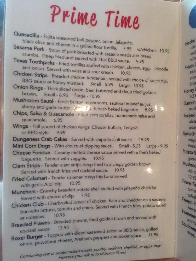 Prime Time Sports Bar & Restaurant - Forest Grove, OR menu_pic