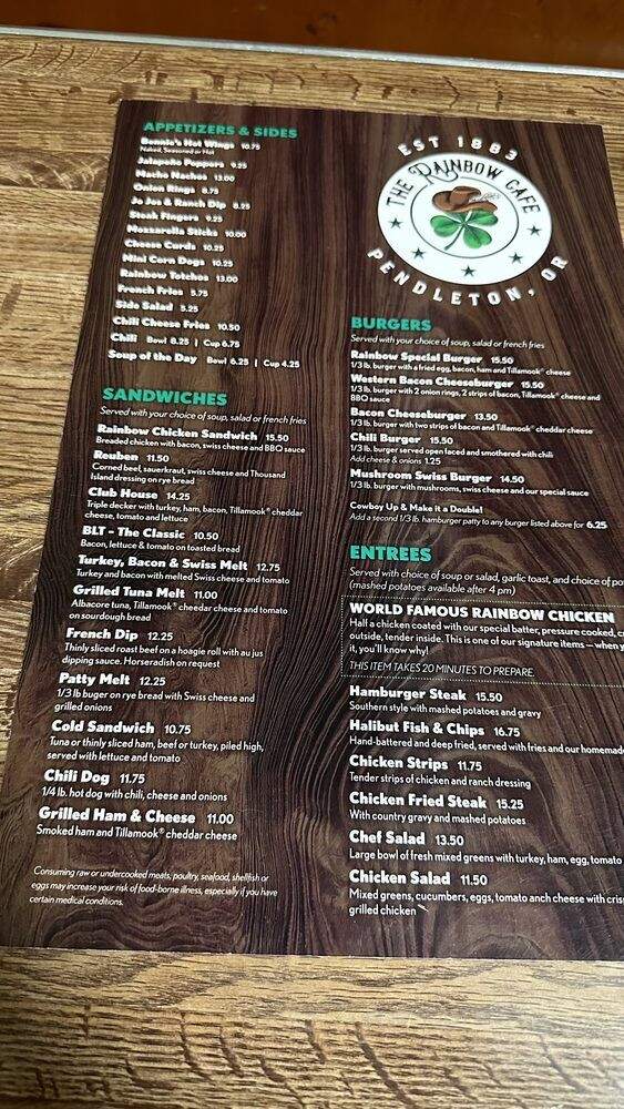 Rainbow Cafe - Pendleton, OR menu_pic