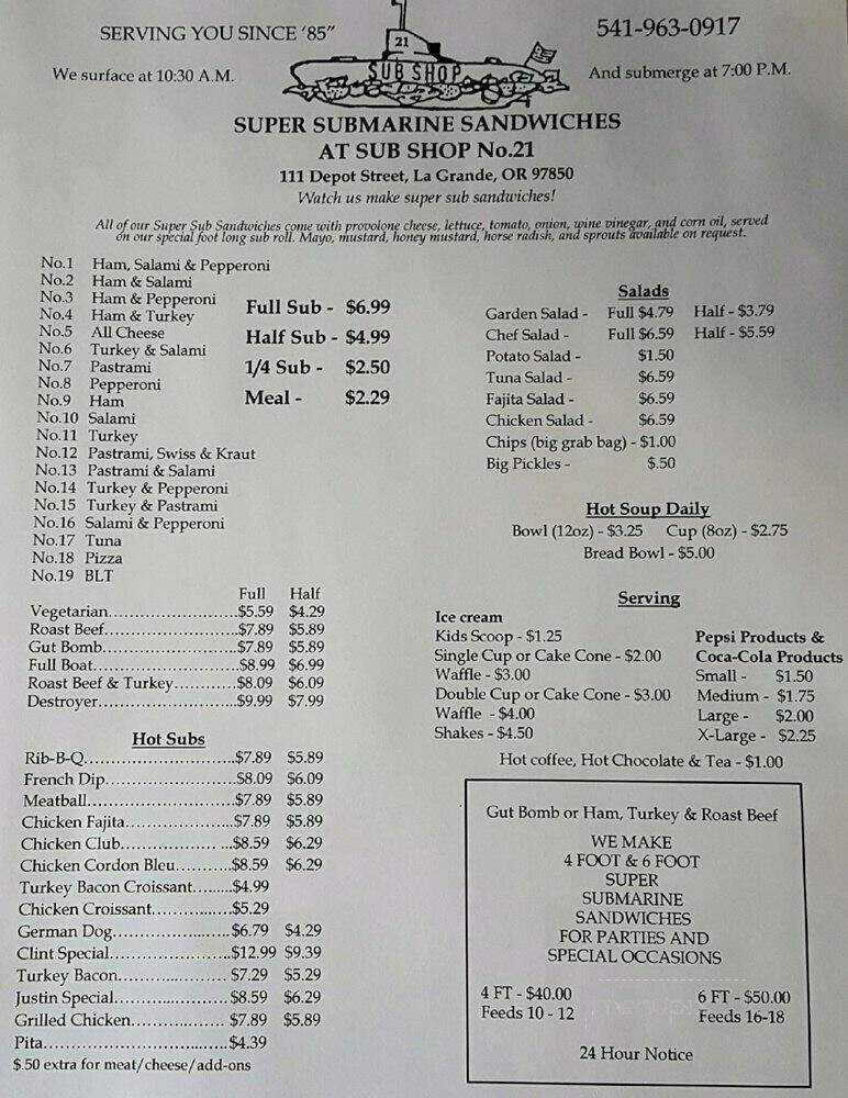 Sub Shop - Lagrande, OR menu_pic