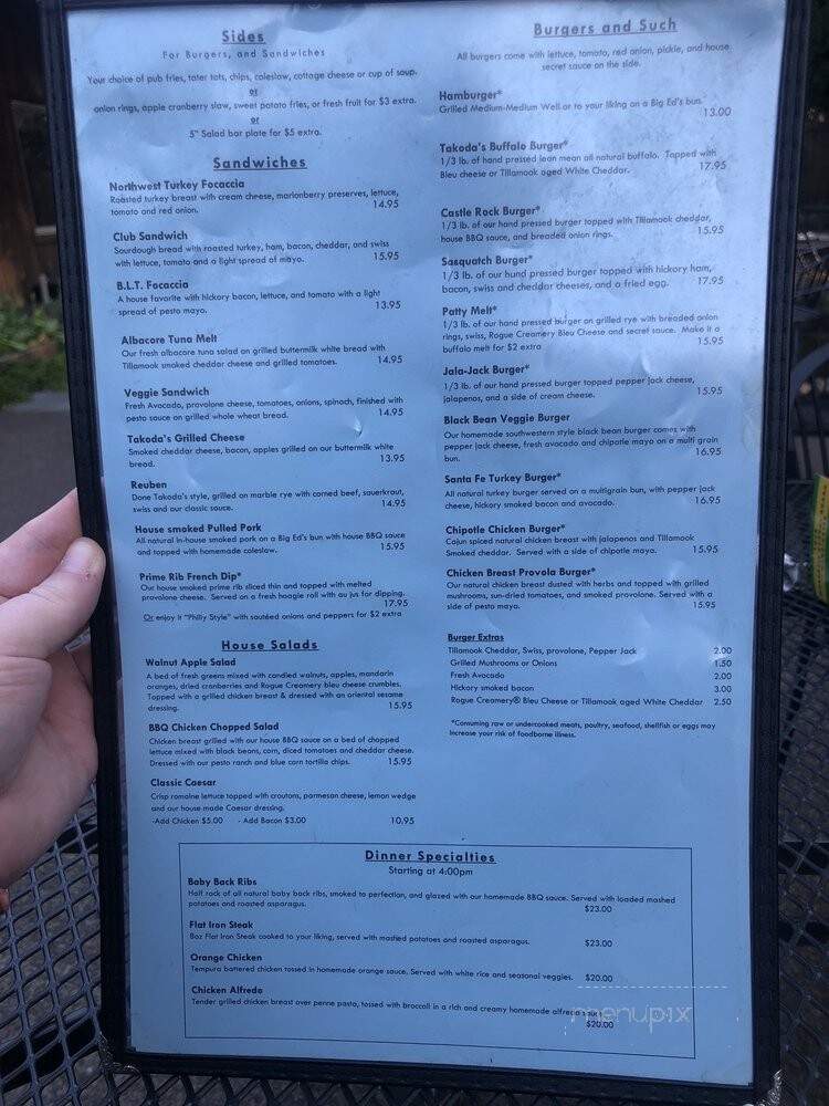 Takoda's - Blue River, OR menu_pic