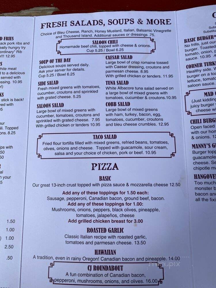 Wankers Corner Saloon & Cafe - Wilsonville, OR menu_pic