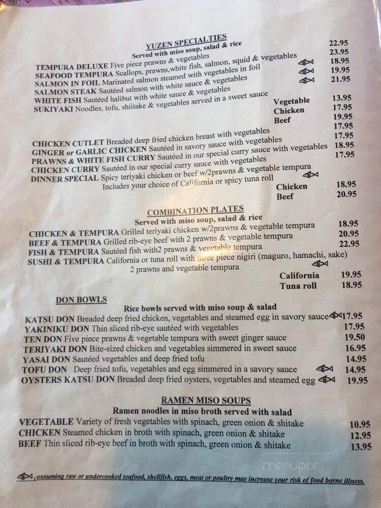 Yuzen Japanese Cuisine - Seal Rock, OR menu_pic