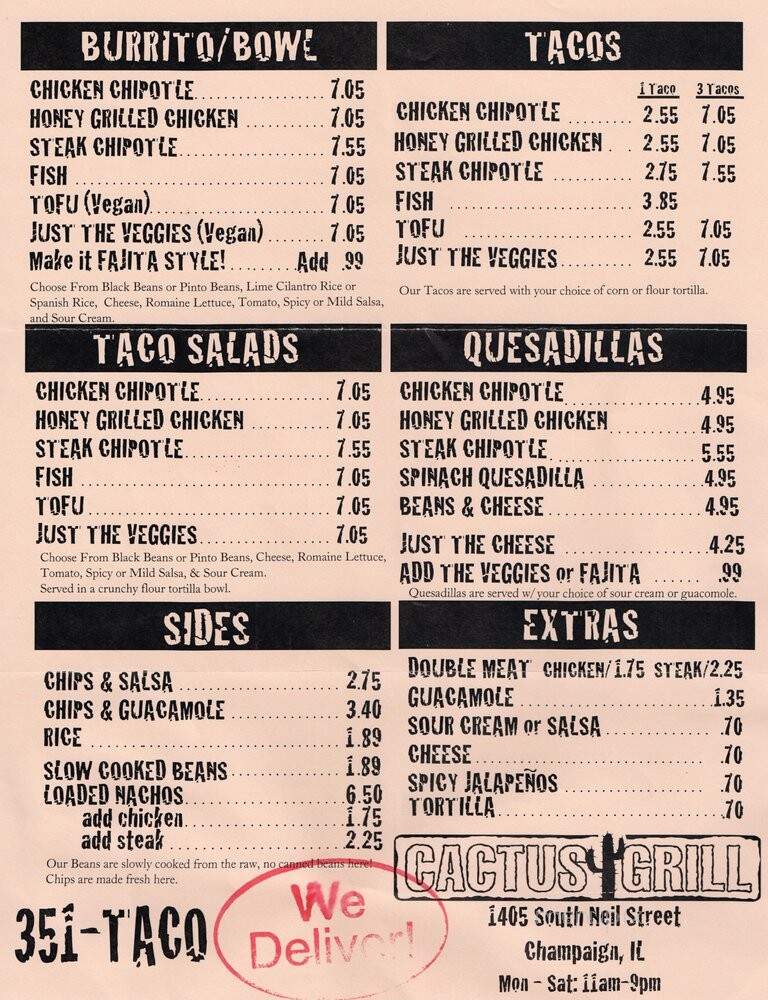 Cactus Grill - Champaign, IL menu_pic