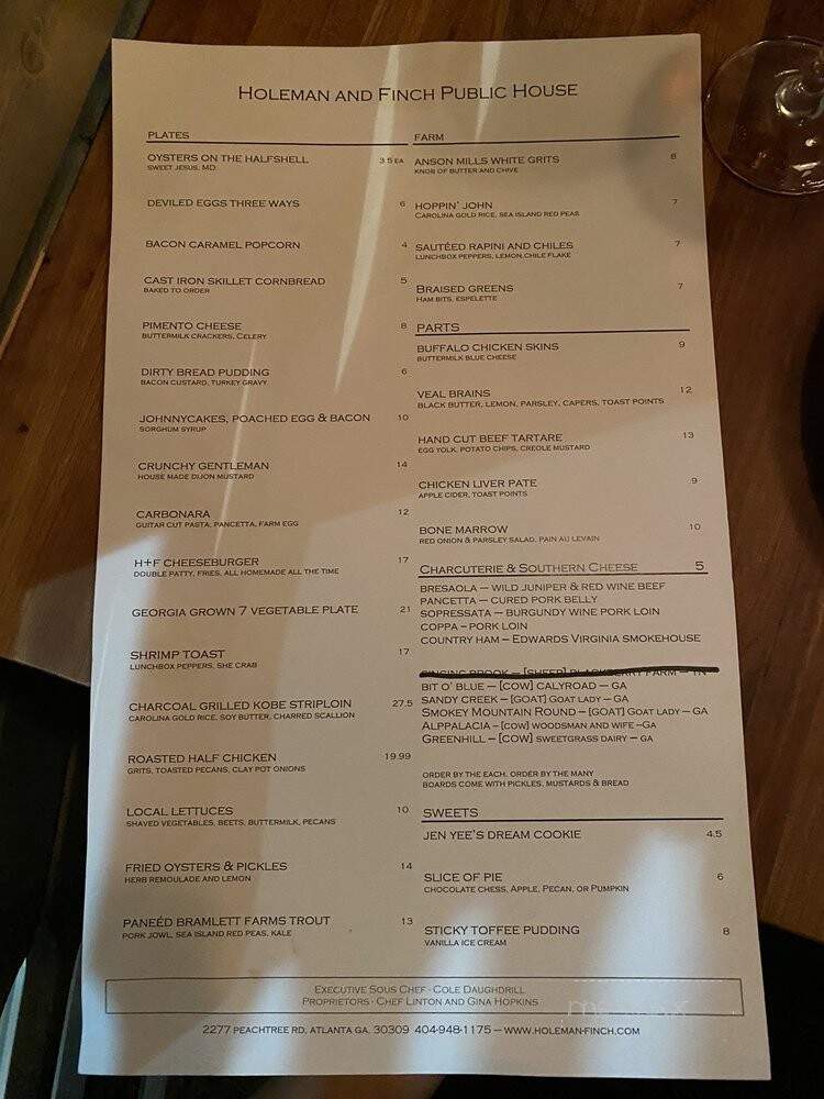 Holeman & Finch Public House - Atlanta, GA menu_pic