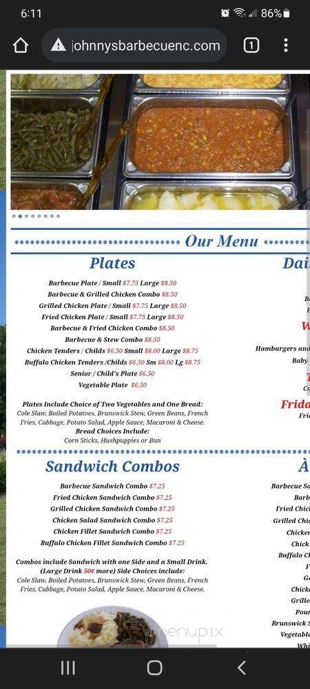 Johnny's BBQ, Seafood and Steak - Rockwell, NC menu_pic