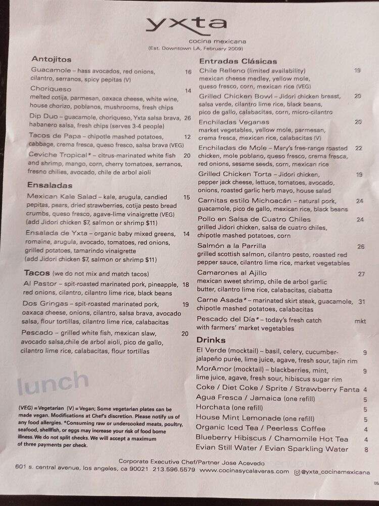 Yxta - Los Angeles, CA menu_pic