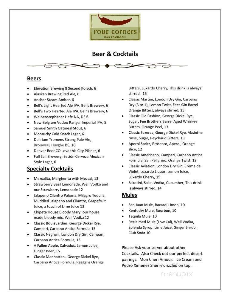 Four Corners Cafe - Ridgway, CO menu_pic