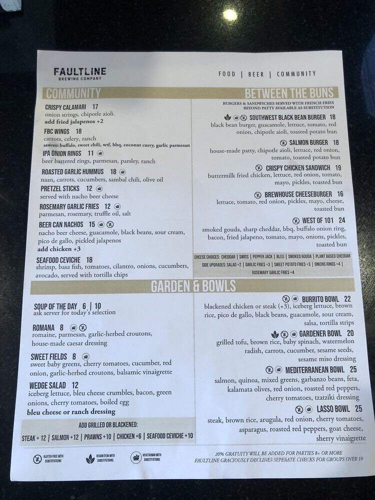 Faultline Brewing Company - Sunnyvale, CA menu_pic