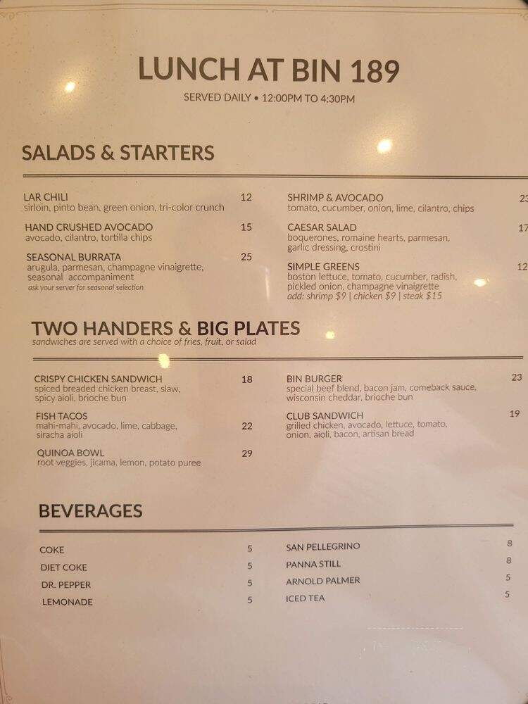 BIN189 - Lake Arrowhead, CA menu_pic
