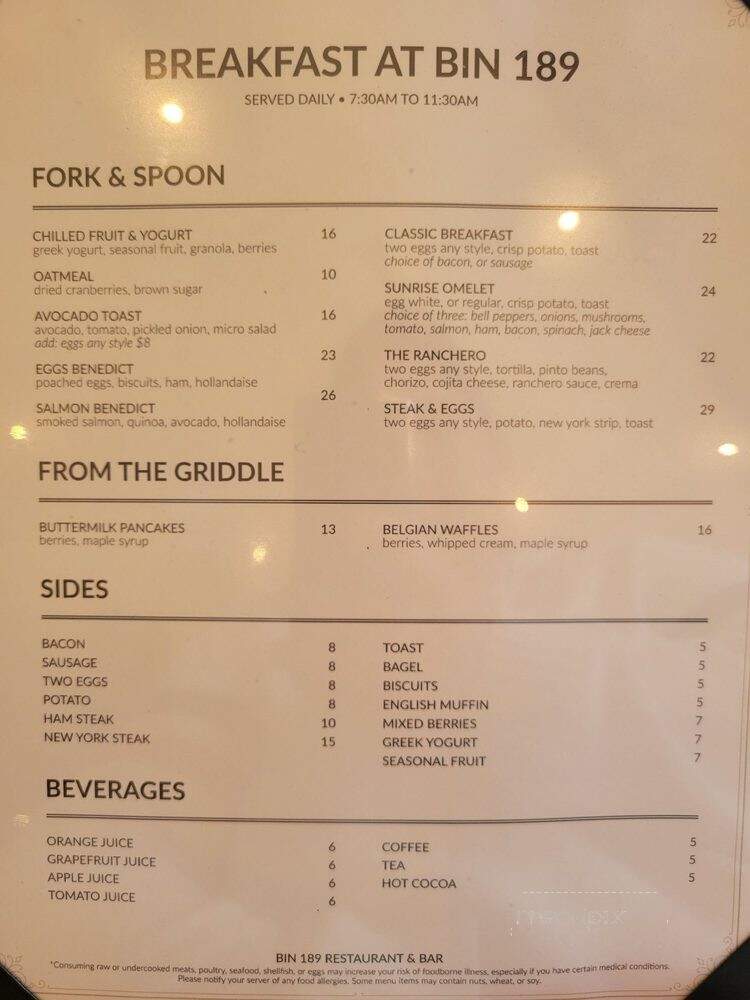 BIN189 - Lake Arrowhead, CA menu_pic