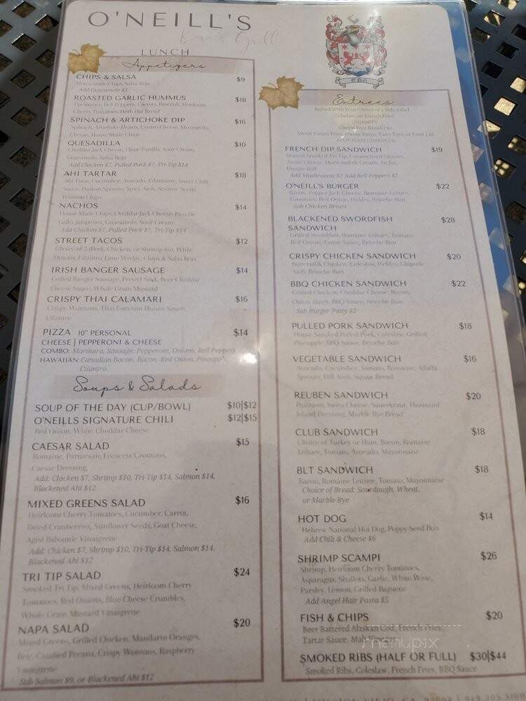 O'Neill's Bar & Grill - Mission Viejo, CA menu_pic