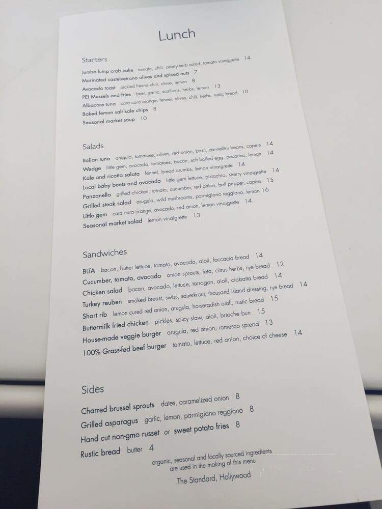 The Restaurant at the Standard, Hollywood an Andre Balazs property - West Hollywood, CA menu_pic