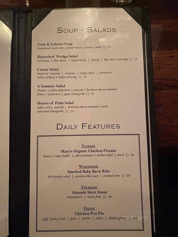 A Restaurant - Newport Beach, CA menu_pic
