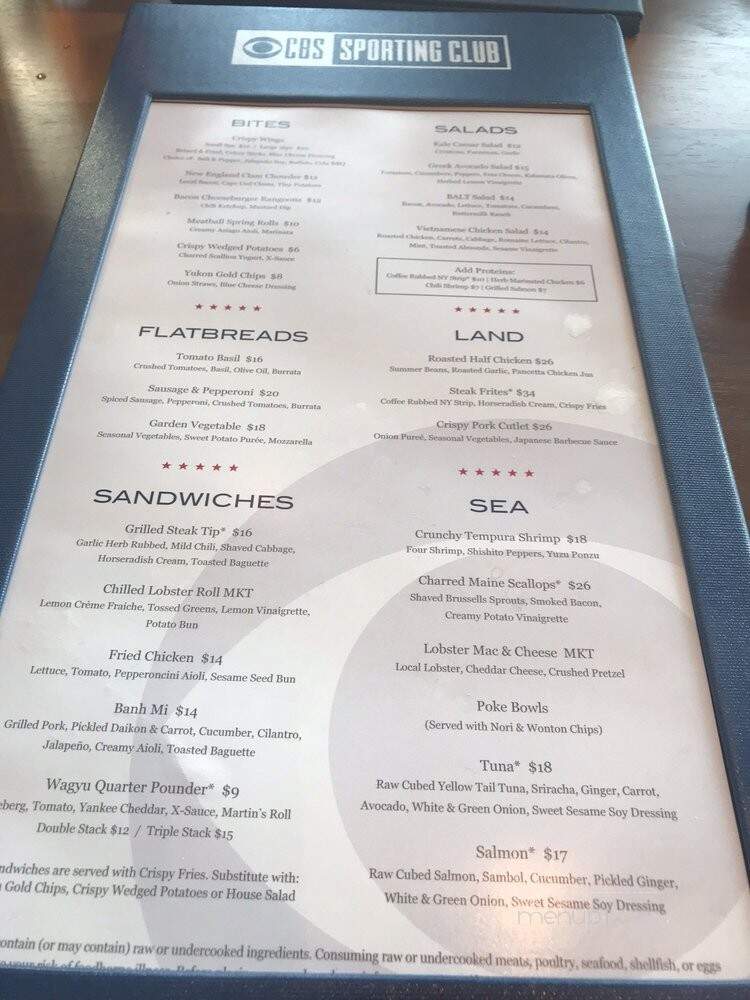 CBS Scene Restaurant and Bar - Foxborough, MA menu_pic