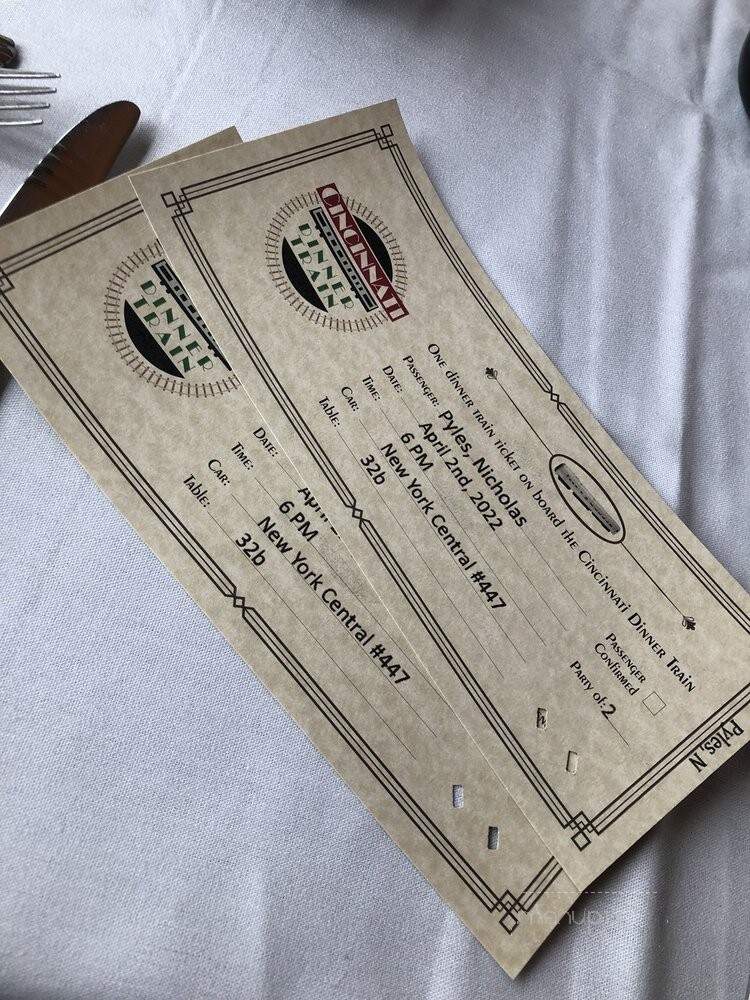 Cincinnati Dinner Train - Cincinnati, OH menu_pic