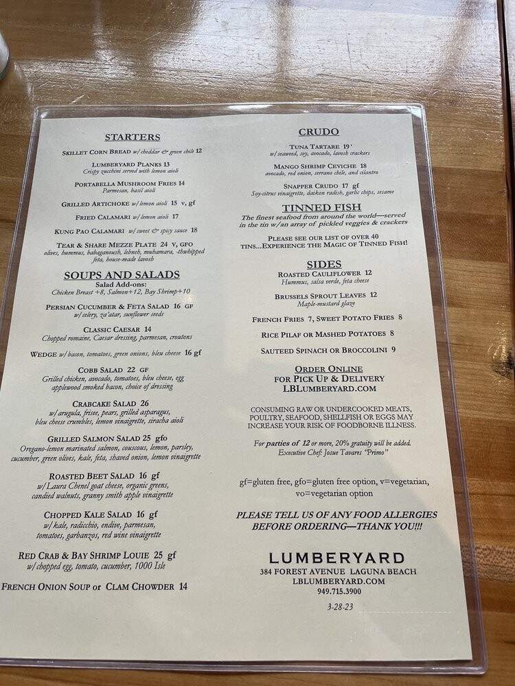 Lumberyard - Laguna Beach, CA menu_pic