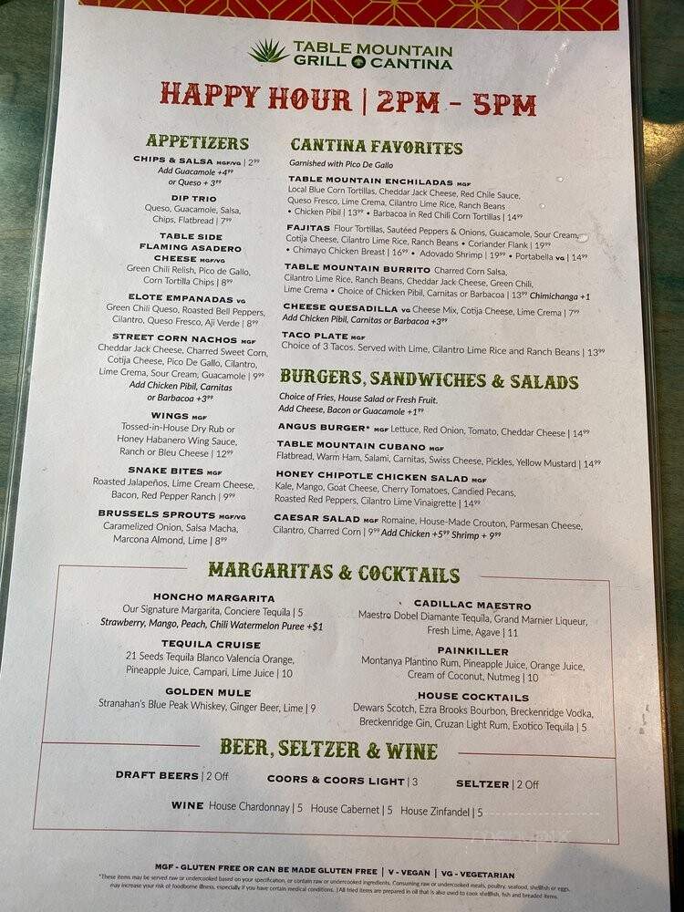 Table Mountain Grill and Cantina - Golden, CO menu_pic