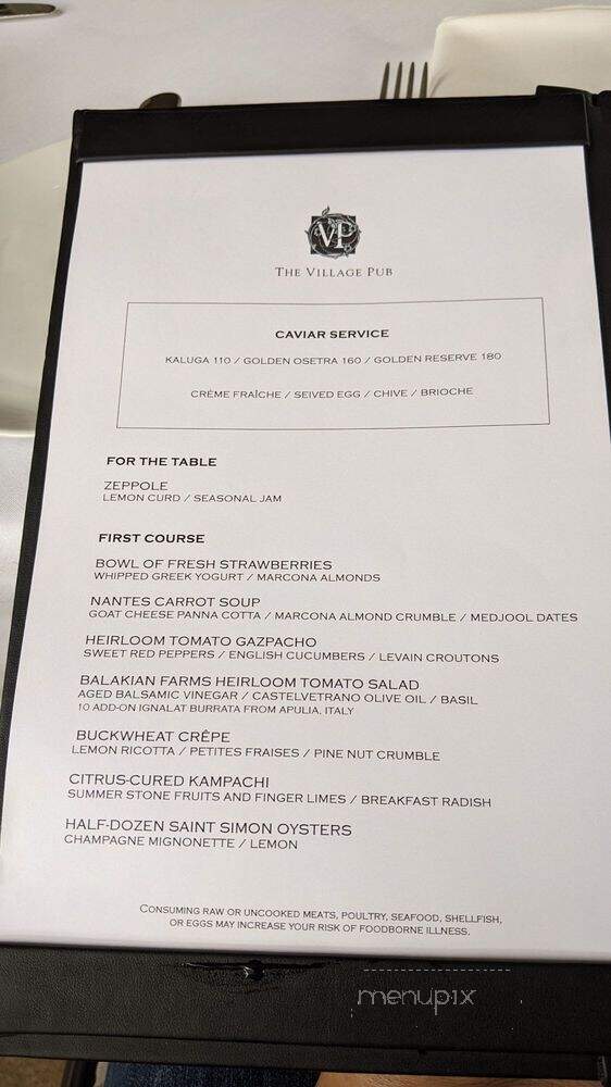 The Village Pub - Woodside, CA menu_pic