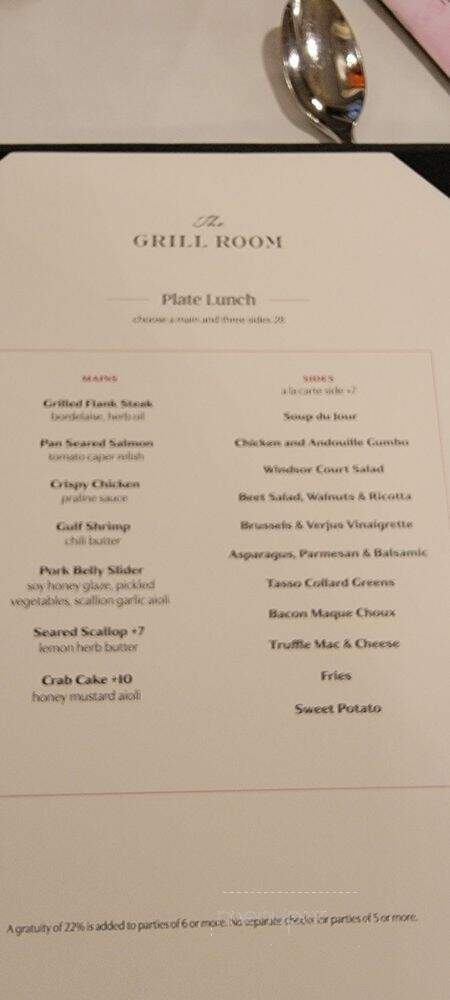 The Grill Room at the Windsor Court Hotel - New Orleans, LA menu_pic