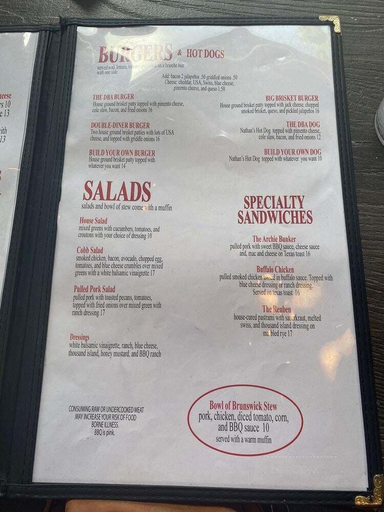 D.B.A. Barbecue - Atlanta, GA menu_pic