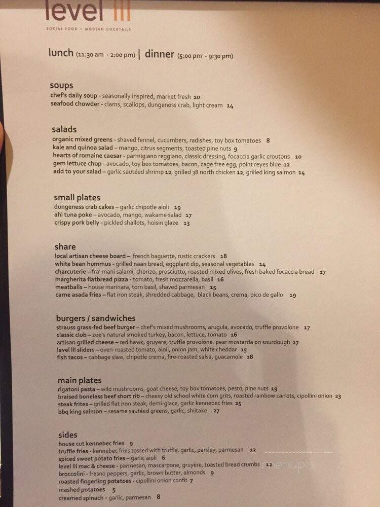 Level III - San Francisco, CA menu_pic