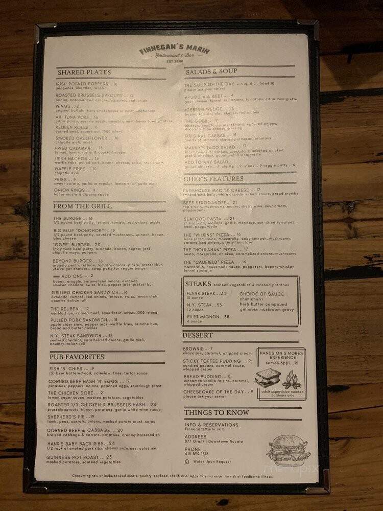 Finnegan's Marin - Novato, CA menu_pic