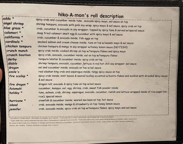 hiko-A-mon Modern Japanese Sushi Bar & Fish Market - Louisville, KY menu_pic