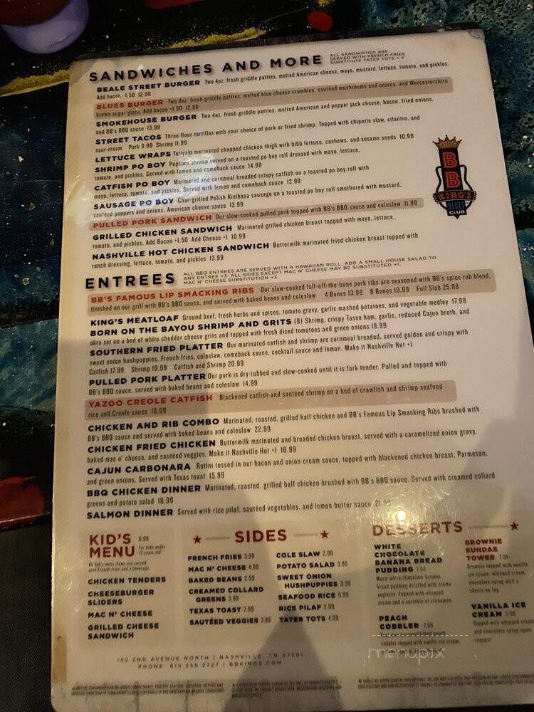 B.B. King's Blues Club - Nashville, TN menu_pic