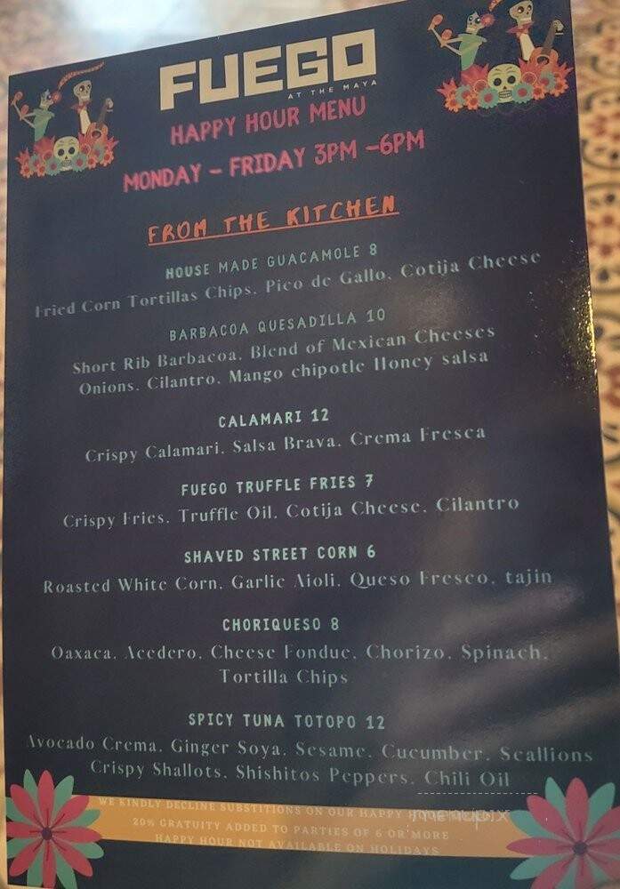 Fuego - Maya Hotel - Long Beach, CA menu_pic