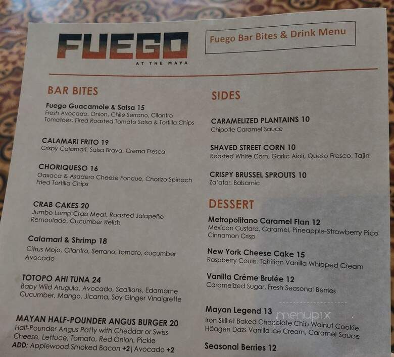Fuego - Maya Hotel - Long Beach, CA menu_pic