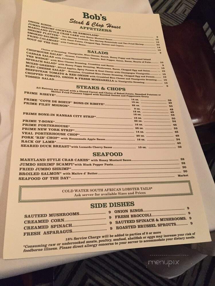 Bob's Steak and Chop House @ the Omni Hotel - Fort Worth, TX menu_pic