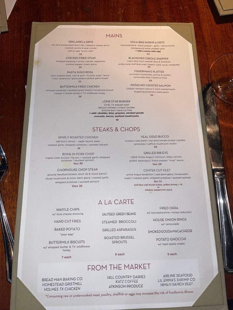 Frank's Chop House - Houston, TX menu_pic