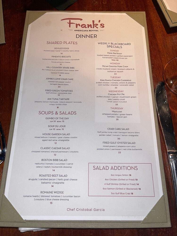 Frank's Chop House - Houston, TX menu_pic