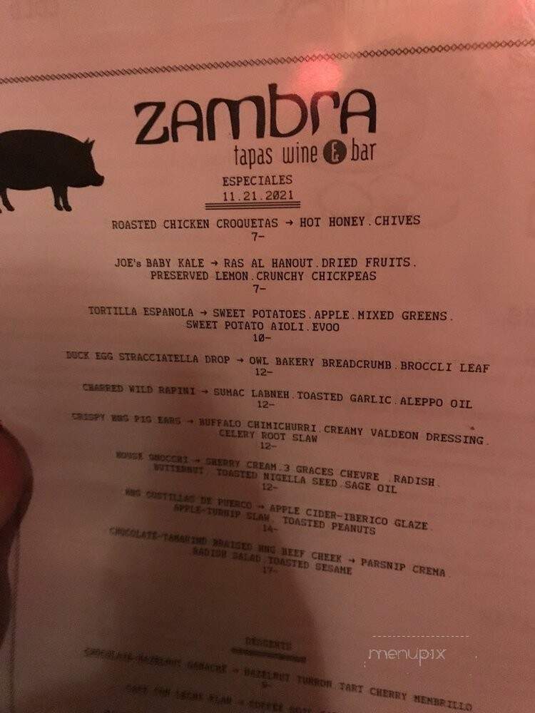 Zambra Restaurant - Asheville, NC menu_pic