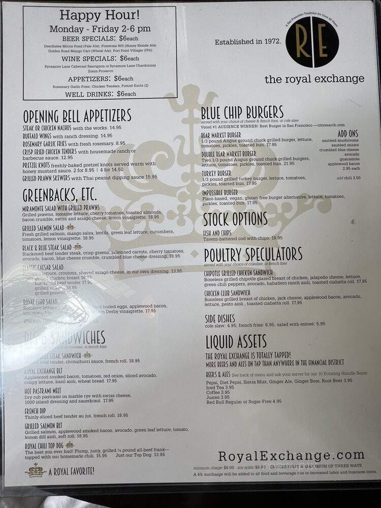 The Royal Exchange - San Francisco, CA menu_pic