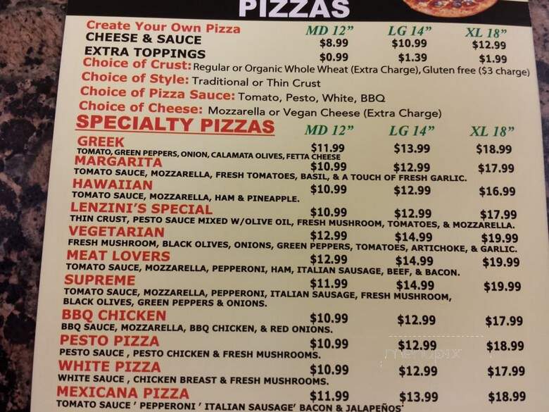 Lenzinis Pizza - North Hollywood, CA menu_pic