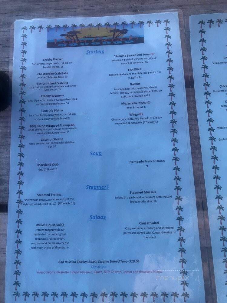 Palm Beach Willies - Taylors Island, MD menu_pic